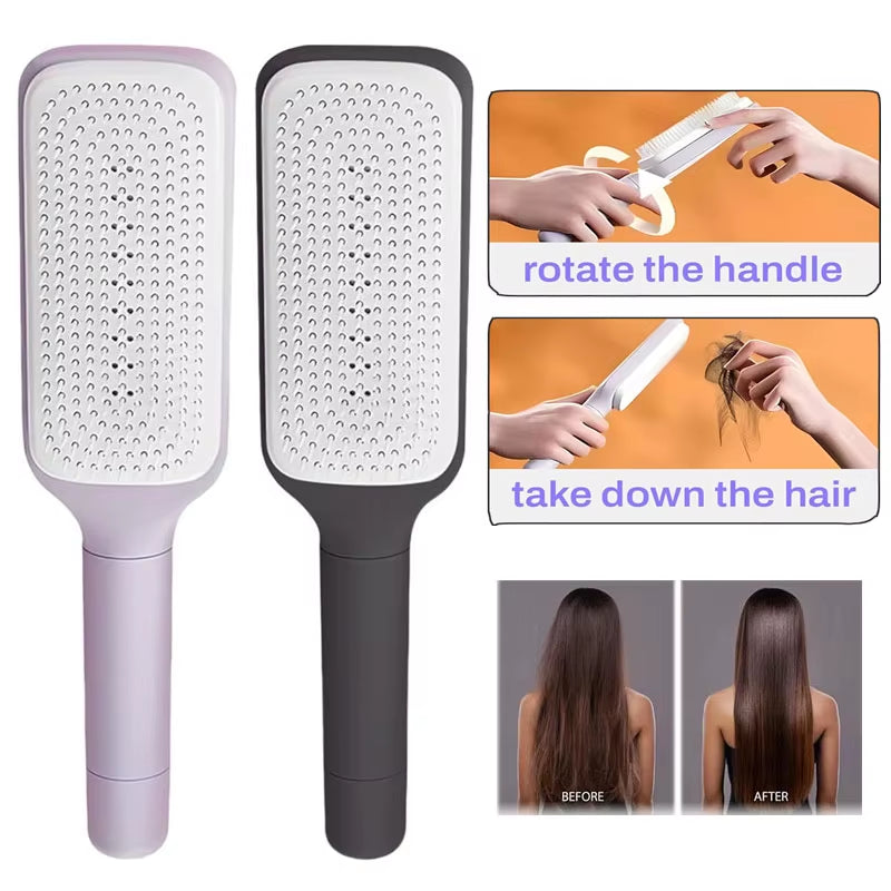 Rotatable Self-Cleaning Massage Hair Brush with Air Cushion and Anti-Static Technology for Women