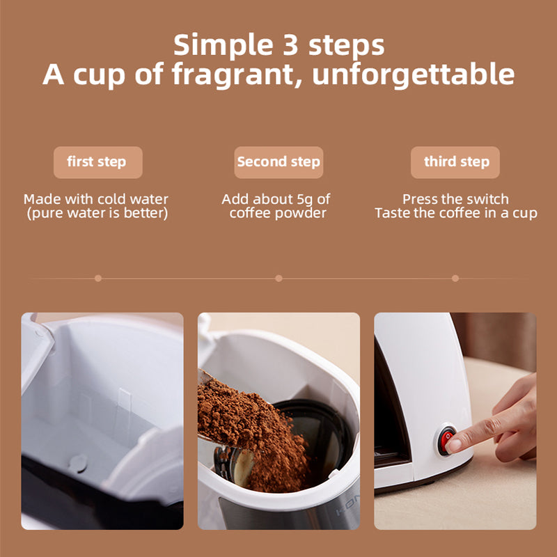 Fully Automatic Mini Coffee Maker for Home and Office - Portable American Style Coffee Machine