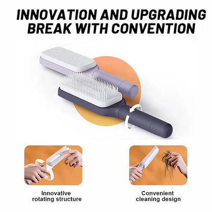 Rotatable Self-Cleaning Massage Hair Brush with Air Cushion and Anti-Static Technology for Women